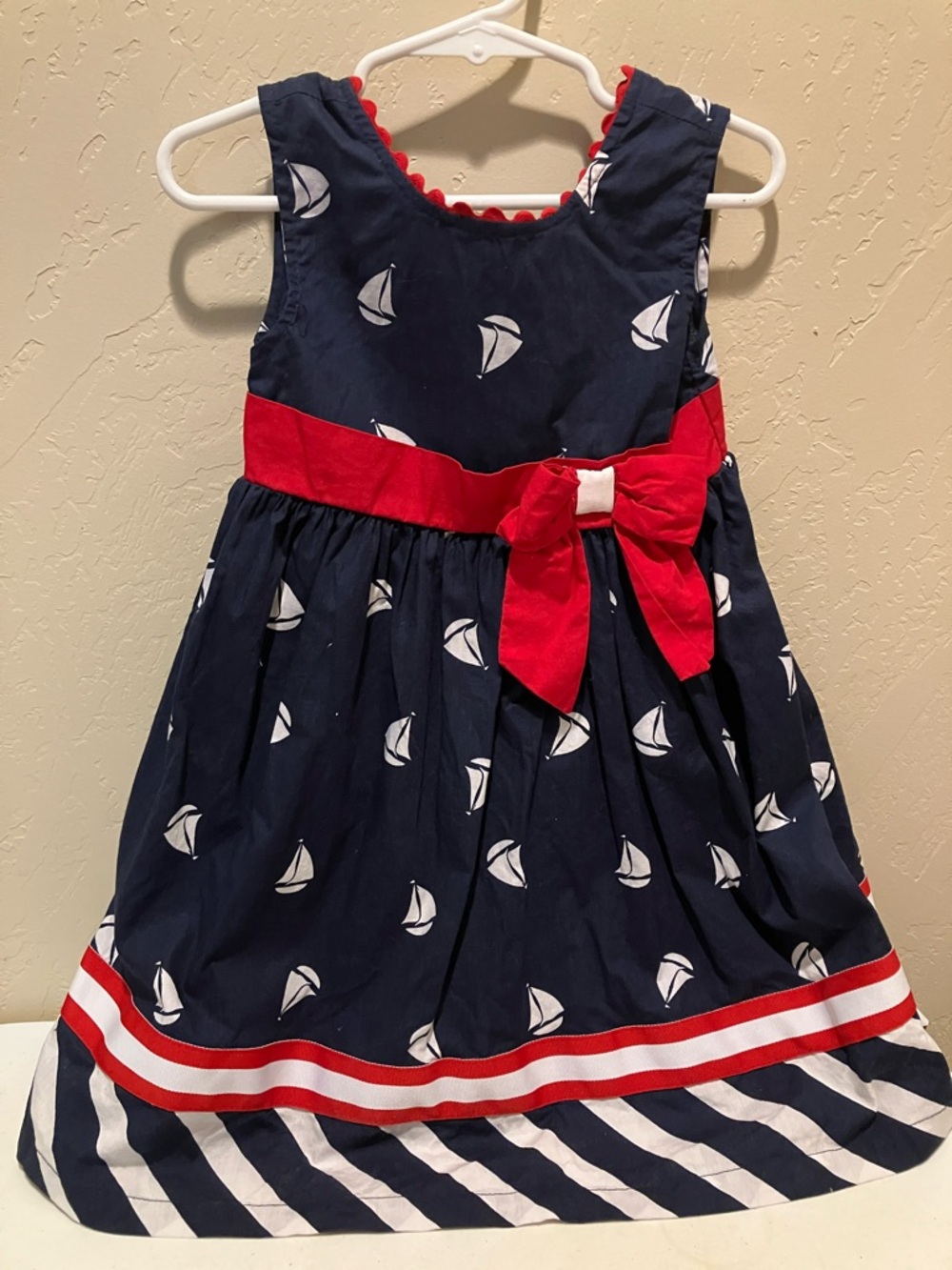 Girls  4T Blueberi Boulevard Navy Sailboat Dress with Red Bow Accent